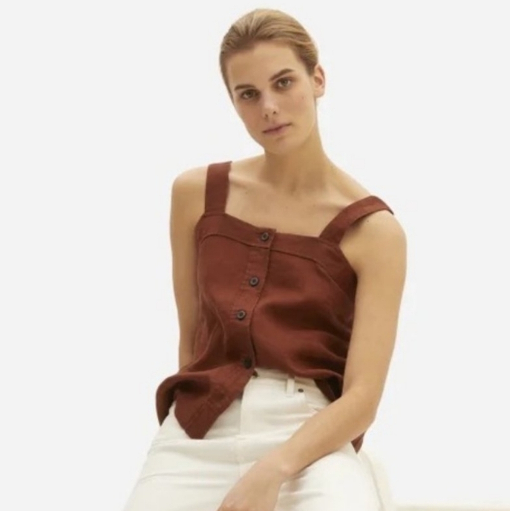 Everlane Brown Buttoned Sleeveless Tank Top